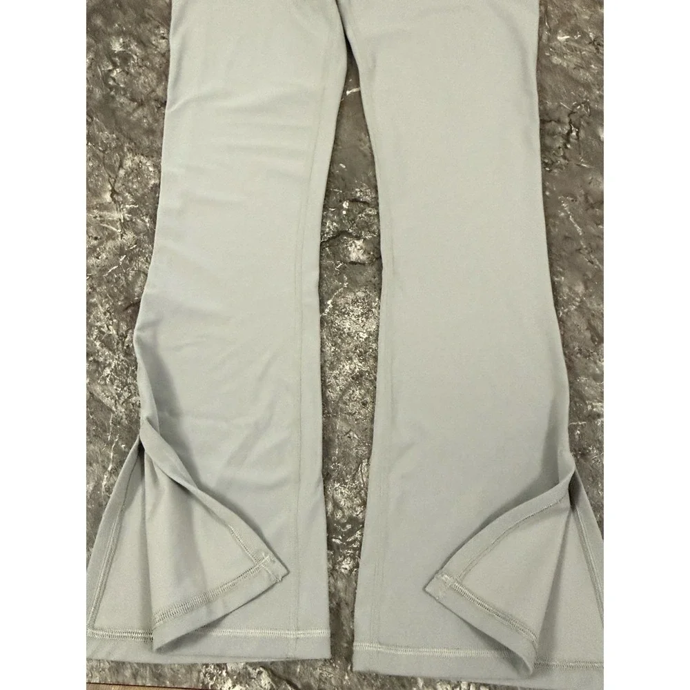 Athleta Elation Split Slim Flare Buttery Soft Yoga Pants Hi Rise Lt Gray Sz L